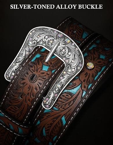 Kicoroiny Western Belts Vintage Cowgirl Cowboy Country Belt for Woman Men Gifts, Carved Buckle-Belts for Jeans Pants Dresses thumbnail 4
