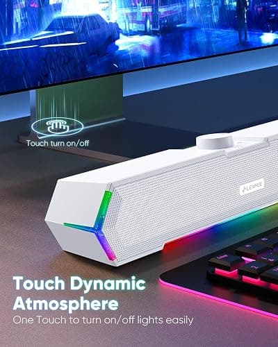 LENRUE G11 PC Speakers for Desktop, Touch Lights Computer Speakers with Surge Clear Sound, USB C/USB Powered for Computer Desktop PC Laptop Monitor (White) thumbnail 3