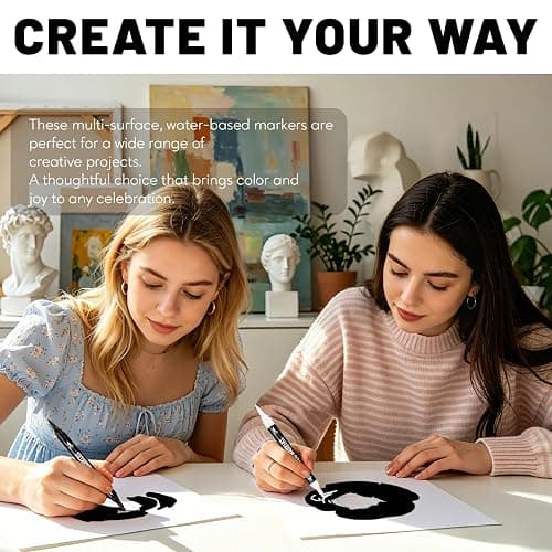 Pagather Black and White Acrylic Paint Markers, Dual Tip with Fine Tip and Brush Tip Pens for Fabric, Stone, Wood, Canvas, Ceramic, Metal, Glass, Rock Painting, DIY Crafts thumbnail 4