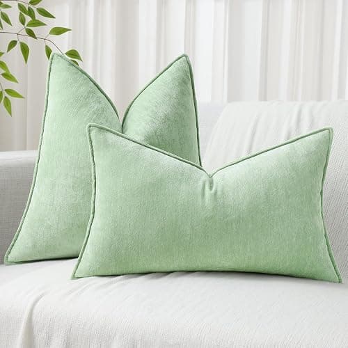 decorUhome Summer Couch Throw Pillow Covers 18x18 Set of 2, Decorative Soft Velvet Modern Cozy Chenille Pillow Cases with Elegant Design for Sofa Bed Living Room Home Decor, Sage Green thumbnail 7