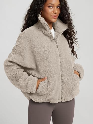 ODODOS Women's Sherpa Fleece Full-Zip Jacket Long Sleeve Coat Soft Warm Cinchable Outerwear with Pockets thumbnail 3