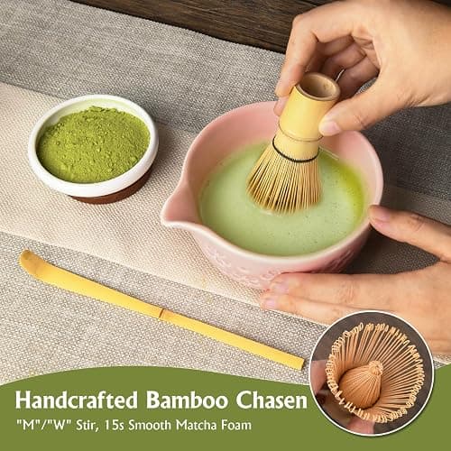 Matcha Whisk Tea Set Kit: Japanese Matcha Kit - Ceramic Bowl Bamboo Whisk Chasen Holder spoon Measuring Scoop Sifter - Traditional Practical for Tea Ceremony Breakfast Lattes - Home Kitchen Christmas thumbnail 5