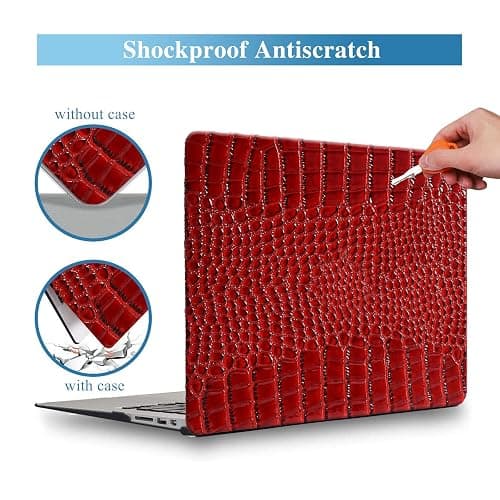 KEROM Crocodile Case for MacBook Pro 14 Inch 2024-2021 M4 M3 M2 M1 Pro/Max Chip A3112 A3185 A3401 A2918 A2992 A2779 A2442, Aligator Skin Snakeskin PU Leather Hard Shell & Keyboard Cover, Burgundy thumbnail 2
