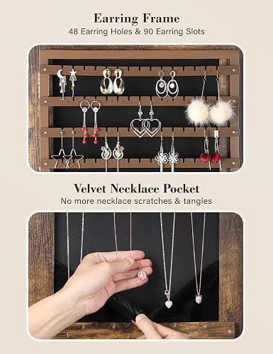 Nicetree Jewelry Cabinet Armoire with 2 Drawers, Lockable Standing Jewelry Mirror Cabinet, Full Length Mirror with Jewelry Storage, Rustic Brown thumbnail 8