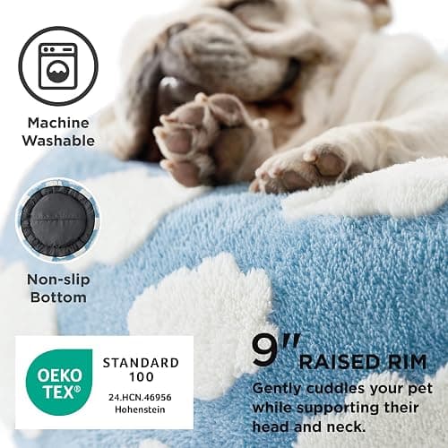 LE SURE Shown on TV Jacquard Donut Dog Beds Extra Large,Blue 42x42x9in | XL Orthopedic Calming Pet Bed Sofa, Original Design Pattern,Washable Cover, Home Decor as Gift for Pet,Anti Slip Bottom thumbnail 3