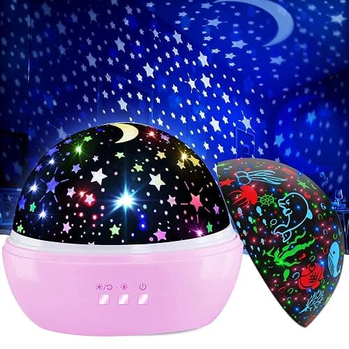 KEVAP Girls Night Light,360° Rotating Starry Night Light Projector for Babys,Ocean Wave Projector for Kids Toddlers,Christmas Gifts Stocking Stuffers for Kids,Girls Beroom Decor (Pink) - Image 1