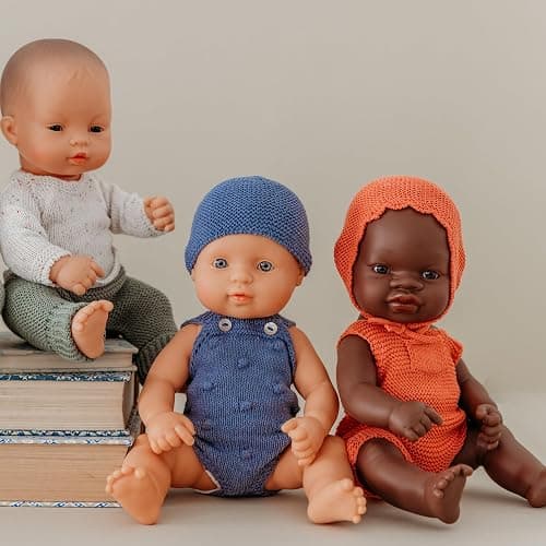 Miniland - Recycled Knitwear Set for 32 cm Miniland Dolls - Blue Romper and Hat thumbnail 7