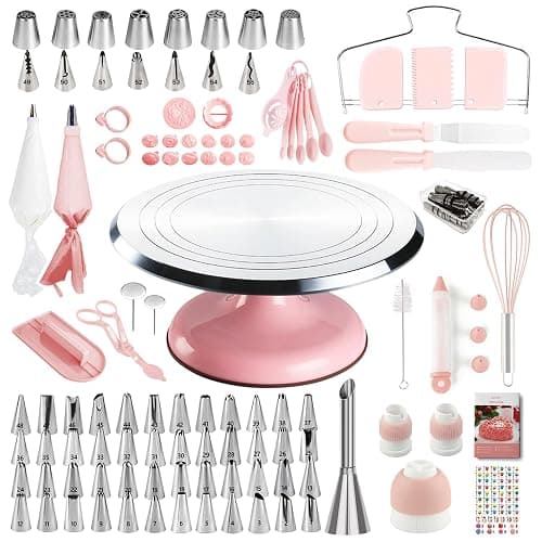 Cake Decorating Kit, 138pcs Cake Decorating Supply with 12 Inch Aluminium Cake Turntable, 64 Numbered Icing Piping Tips, 2 Spatulas, 3 Icing Comb Scraper and Leveller, Piping Bags,cake decorating tool - Image 1