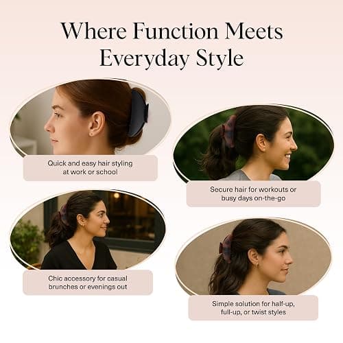 Kitsch Medium Claw Hair Clips for Women 2pc - Black & Tortoise | Strong Hold Claw Clips – Great for Updo, Half Up Hairstyle – Daily Hair Accessories thumbnail 6