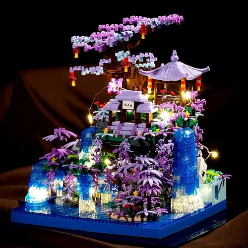 APENGBAOL Cherry Blossom Tree House Micro Mini Building Block Sets, Japanese Architecture Peach Blossom Pond Micro Bricks Building Kit with Light for Adults（2500+Pieces） thumbnail 2