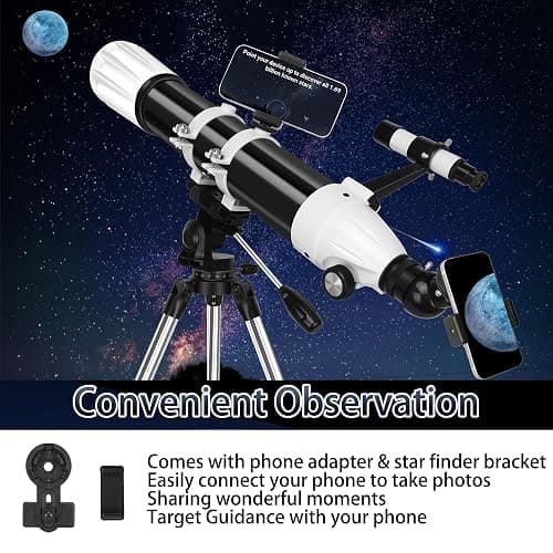 Hawkko 90mm Aperture 900mm Telescope for Adults High Powered | Multi-Coated Professional Refractor Telescope for Astronomy Beginners (36X-270X) with AZ Mount, Carry Bag, Phone Adapter thumbnail 6