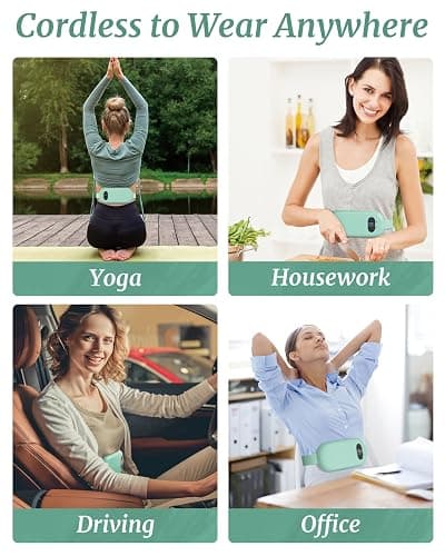 Portable Heating Pad for Cramps, Upgrade Cordless Electric Period Fast Heating Pad for Back Pain Relief Menstrual Belt 6 Heat 6 Massage Modes Gift for Women Girls Her Girlfriend Light Green thumbnail 3