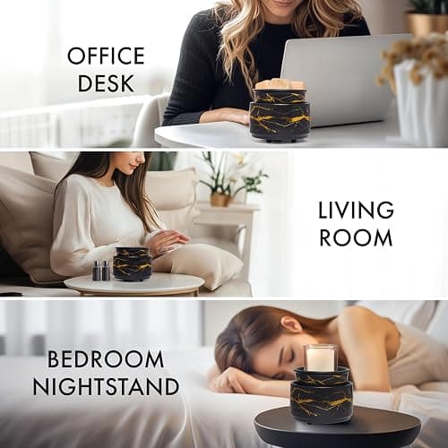 PALANCHY Wax Melt Warmer Ceramic 3-in-1 Oil Burner Electric Candle Wax Warmer Burner Melter Fragrance Warmer for Scented Waxs Home Office Bedroom Aromatherapy Gift& Decor (Black Gold) thumbnail 5