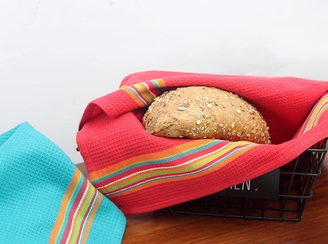 COTTON CRAFT Salsa Stripe Kitchen Towels - 8 Pack 100% Cotton Dish Cloth | 16x28 inch Multi - Absorbent Reusable Low Lint Quick Dry - Multi Purpose Cooking Drying Restaurant Bar Cleaning Cloth Napkin thumbnail 2
