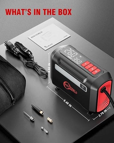 ROCGORLD R8 Tire Inflator Portable Air Compressor, DC 12V Air Compressor Portable with Large Dual Digital Screen, 3X Faster Inflation Air Pump for Car, Bike, Ball, Motor thumbnail 6