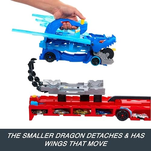 Hot Wheels City Toy Car Track Set, Ultimate Dual Dragon Transporter & 2 Die-Cast Cars, Large-Scale Dragon & Detachable Dragon, Stores 20+ Vehicles thumbnail 4
