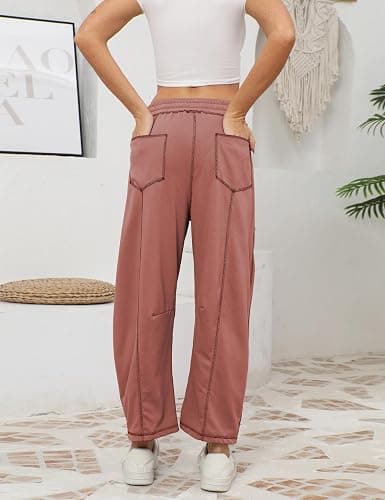 Athlisan Womens Baggy Barrel Pants Wide Leg Lounge Drawstring Sweatpants with Pockets thumbnail 2