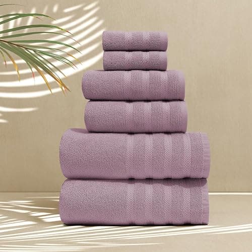 Hearth & Harbor Bath Towels for Bathroom - 100% Ring Spun Cotton Luxury Bathroom Towels - Soft & Highly Absorbent Bath Towels Set, 6 Piece Set, Dusty Purple thumbnail 2