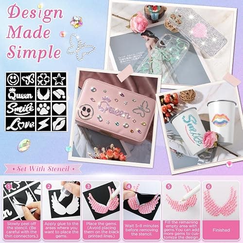 50000pcs Rhinestones for Bedazzling, 51 Grids Bedazzler Kit with Rhinestone | Mixed Sizes Sliver and 3mm Resin Jelly Rhinestones, Flatback Gems, 13 Reusable Stencil, 3Pcs B7000 Glue for Nail Diamond Art thumbnail 3