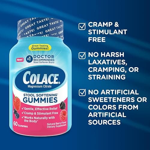 Colace Stool Softener Gummies, Gentle Dependable Constipation Relief Magnesium Citrate Gummies, No.1 Doctor Recommended Stool Softener Brand, Berry Flavored 60ct thumbnail 6