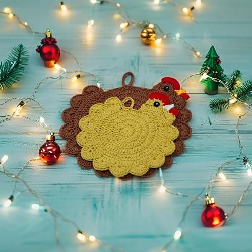 Handmade Crochet Chicken Trivets Set of 2, Chicken-Gifts, Valentine Gifts, Pot Holders, Heat Resistant Farmhouse Kitchen Home Decor, Cooking, Baking, Cute Desk Accessories, Tabletop Protection thumbnail 2