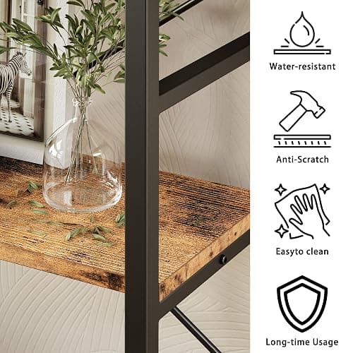 IRONCK Industrial Bookcases and Bookshelves, Book Shelf, Vintage Brown | 5 Tiers Corner Bookcase with Curved Panels, L Shaped Bookshelf with Metal Frame for Open Storage for Living Room, Home Office thumbnail 6