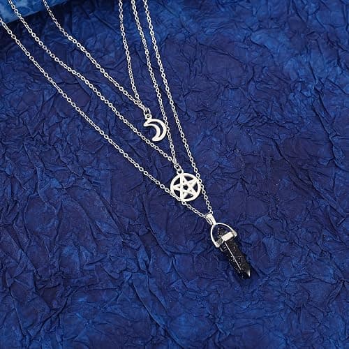 YUNCHONGuk Moon Pentagram Necklace Gothic Necklace for Women Multilayer Healing Crystal Necklaces for Women Girl Valentine's Day Mothers Day Gifts thumbnail 4