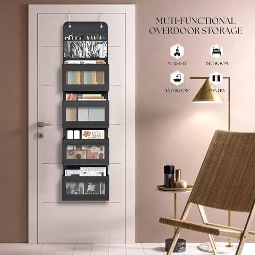 Giraffe Creation Over Door Organizer with 4 Large Capacity Pockets, Hanging Organizer Storage for Closet Bathroom Nursery Bedroom Dorm, Toys Cosmetics Sundries and Baby Essentials, Black thumbnail 6