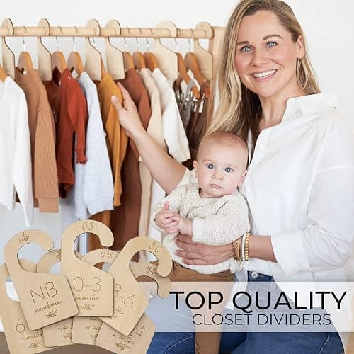 Beautiful Wooden Baby Closet Dividers Set of 7 - Double-Sided Organizer for Newborn to 24 Months Size Clothes - Adorable Nursery Decor Hanger Dividers Easily Organize Your Little Girls or Boys Room thumbnail 2