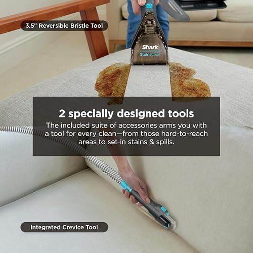 Shark StainStriker Portable Carpet & Upholstery Cleaner w/on board self cleaning - Spot, Stain, & Odor Eliminator, Includes 2 Cleaning Tools & 2 Cleaning Solutions, Charcoal, PX221BRN thumbnail 6