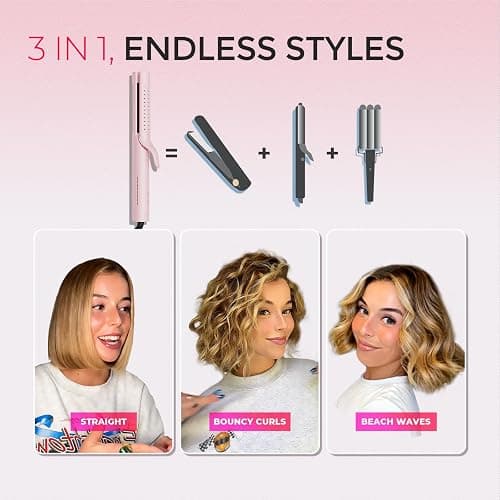 TYMO Airflow 2.0 Curling Iron Flat Iron - Hair Straightener and Curler 2 in 1, 1.25 Inch Curling Wand for Long Short Hair, Dual Voltage for Travel, 54 Million Ionic, Anti-Tangle, 5 Temps, Pink thumbnail 3