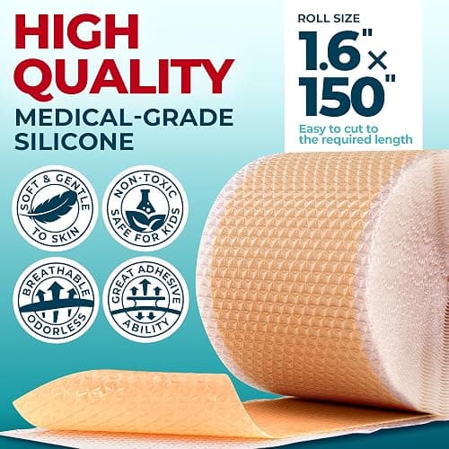 Medical Grade Silicone Scar Tape - 1.6”x150” - Visible Difference on Keloid & С-Section - Reusable Silicone Scar Sheets - Easy to Use - 150"x1.6" - Beige thumbnail 3