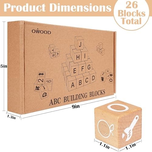 AXEARTE Alphabet Letters Stacking Blocks, 26 Wooden ABC Building Blocks for Toddlers, Number, Animals Icons on Every Side, Preschool Learning Educational Toys Montessori Sensory Toys for Kids thumbnail 3