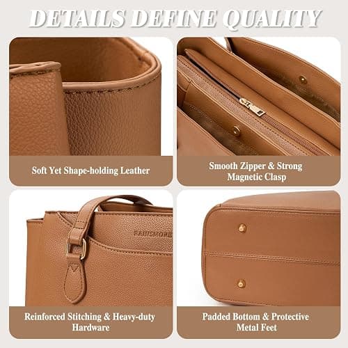 RAINSMORE Laptop Bag for Women 15.6 Inch Work Tote Bags Waterproof Computer Bags Leather Professional Laptop Purse Womens Laptop Briefcase Large Handbag for Office Teacher Travel, Brown thumbnail 6