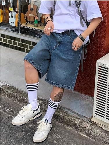 LuminBlaze Mens Baggy Jean Shorts Loose Fit Vintage Wide Leg Jorts Y2K Streetwear Hip Hop Casual Denim Shorts thumbnail 2