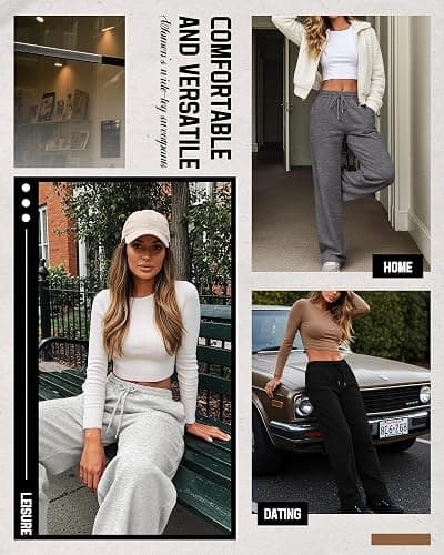 Neer 3 Pack Women's Sweatpants with Pockets, High Waisted Casual Yoga Pants Cozy Lounge Drawstring Loose Wide Leg Jogger thumbnail 2