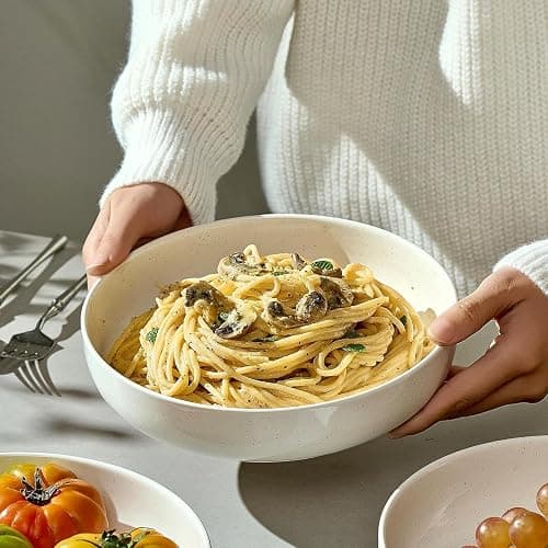 Gencywe 8.3" Pasta Bowls Set of 4, 34 oz Ceramic Salad Bowls, White Serving Plate, Wide and Shallow Bowl for for Fruits, Noodle, Dinner, Housewarming Wedding Christmas Dishwasher and Microwave Safe thumbnail 2