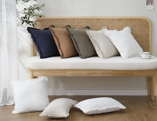 Foindtower Set of 2 Decorative Linen Fringe Lumbar Throw Pillow Covers Boho Farmhouse Cushion Cover with Tassels Cozy Accent Pillowcase for Sofa Couch Living Room Home Decor,12×20 Inch,Natural Beige - 20" x 12" (Pack of 2) - Natural Beige thumbnail 7