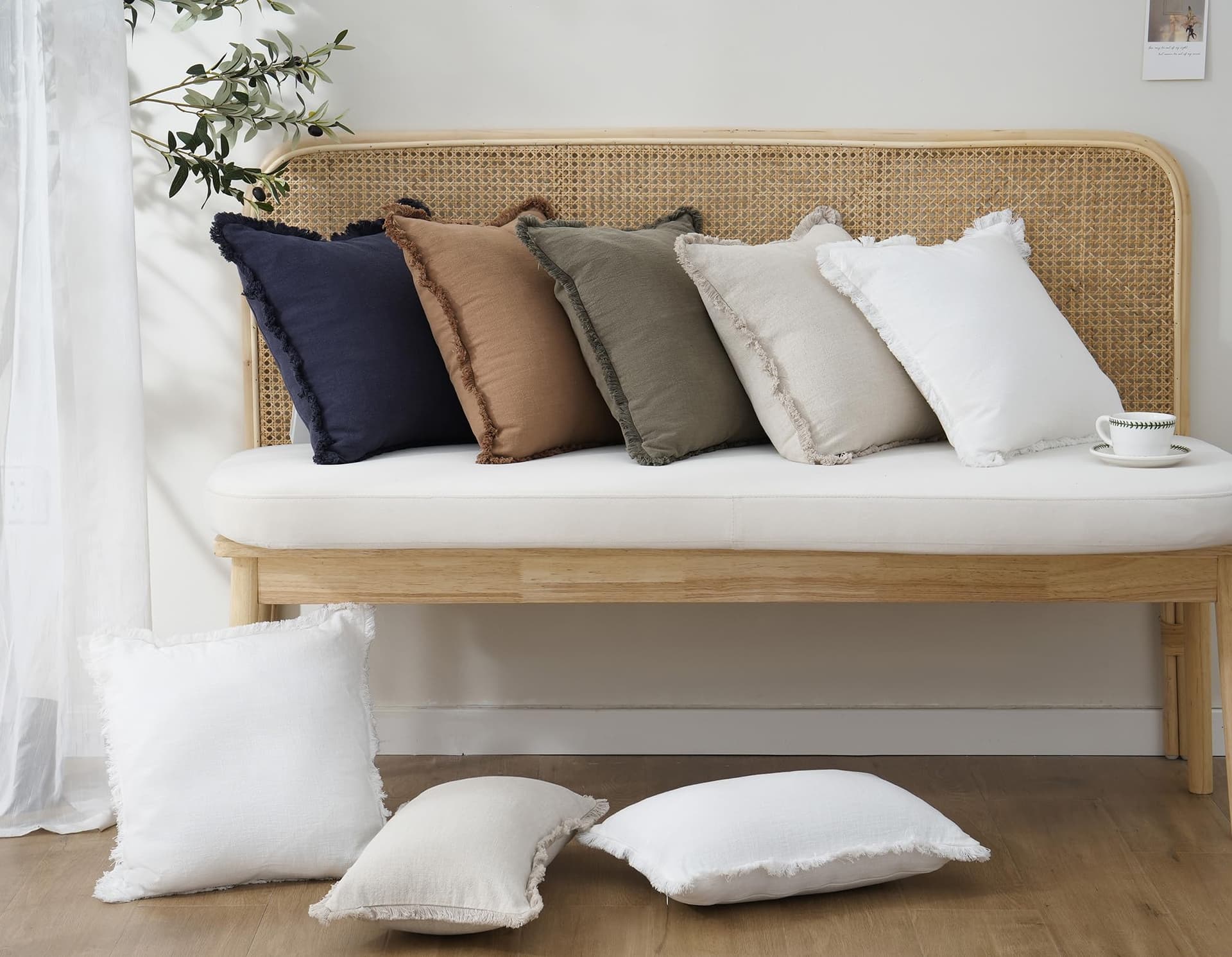 Foindtower Set of 2 Decorative Linen Edges Throw Pillow Covers Cozy Farmhouse Boho Tassels Cushion Cover Soft Accent Pillowcase for Sofa Bed Living Room Home Decor 50×50cm Beige thumbnail 7