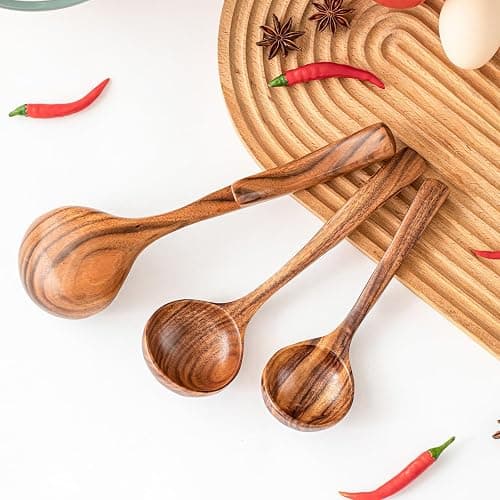 Gudamaye 3 Size Wooden Soup Ladles Set,3 Hooks for Bowl,Pot. Natural Teak Wooden Ladle,10.6 inch Big Soup Ladle, 9 inch Serving Spoon & 8 inch Wood Ladles for Cooking,Teak Deep Ladle Spoons thumbnail 8