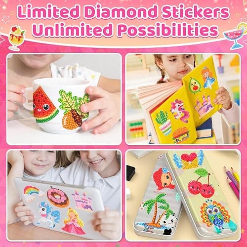 sinceroduct 60 Pcs 5D Diamond Art Stickers for Kids, 6 Theme Designs Diamond Art Kits and Diamond Painting for Kids, Diamond Art Accessories Best Gift for Girls Boys thumbnail 3