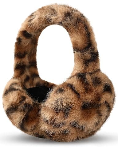 Buauty Womens Leopard Ear Muffs, Soft Winter Ear Covers Foldable Fluffy Ears Headband Warmers for Cold Weather - Image 1