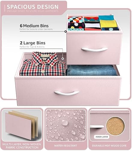 Sorbus Kids Dresser with 8 Drawers - Chest Organizer Unit with Steel Frame Wood Top & Handle, Fabric Bins for Clothes - Wide Furniture for Bedroom Hallway Kids Room Nursery & Closet thumbnail 5
