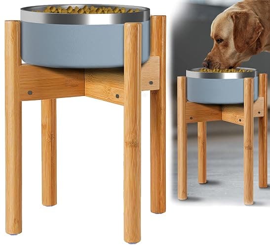 Dog Bowl Stand for Large Breed - 14-inch High, Adjustable Sideways to Fit Various Sizes of Pet Food/Water Bowls, Slow Feeders, and Drink Fountains - Bamboo thumbnail 8