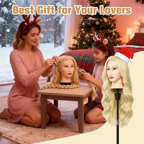 MYSWEETY Mannequin Head Human Hair, 26" Cosmetology Mannequin Head with 80% Human Hair, Doll Head for Hair Styling with Clamp Holder and Tools (White) thumbnail 8