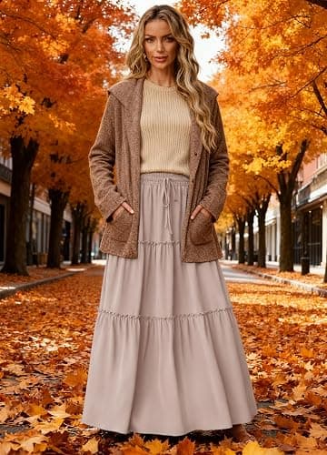 Lepunuo Womens Casual Boho High Waisted Flowy Maxi Skirts Trendy Floral Cute Long Skirts with Pockets thumbnail 2