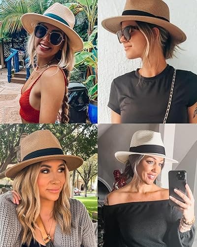 FURTALK Sun Hats for Women Men Adjustable Summer Panama Fedora Wide Brim UPF 80+ Foldable Packable Straw Beach Hat thumbnail 5
