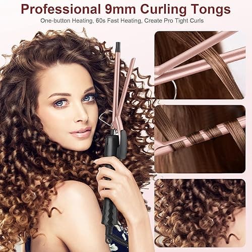 Thin Curling Iron, 3/8 Inch Small Curling Iron Wand for Short & Long Hair, Small Ceramic Barrel with 2 Temperature for Tight Curls, Include Heat Resistant Glove thumbnail 3