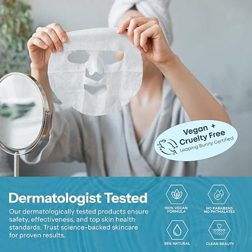 Skin 2.0 Hyaluronic Acid & Collagen Sheet Mask - Hydrating, Anti-Aging, Firming - Dermatologist Tested Korean Skincare - Clean Beauty, Natural Ingredients, Cruelty-Free, All Skin Types - Pack of 5 thumbnail 7