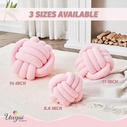 Uvvyui Knot Pillow Ball, Soft Home Decorative Pillows, Round Throw Pillow, Handmade Knotted Plush Pillow, Round Boucle Pillow Cushion (8.6 Inches Pink) thumbnail 2